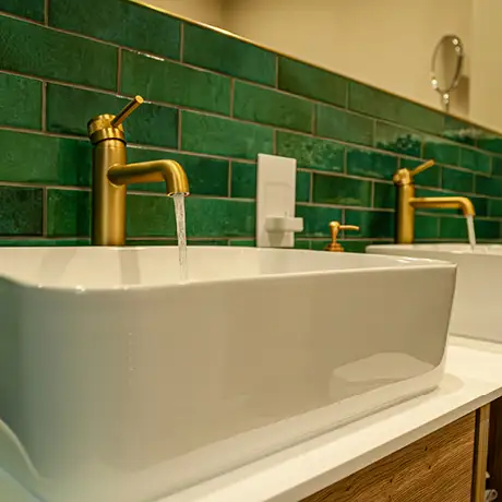 Green tiles in bathroom setting