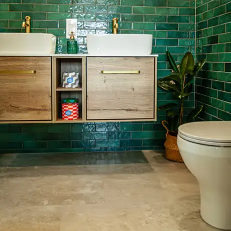 Green tiles in bathroom setting