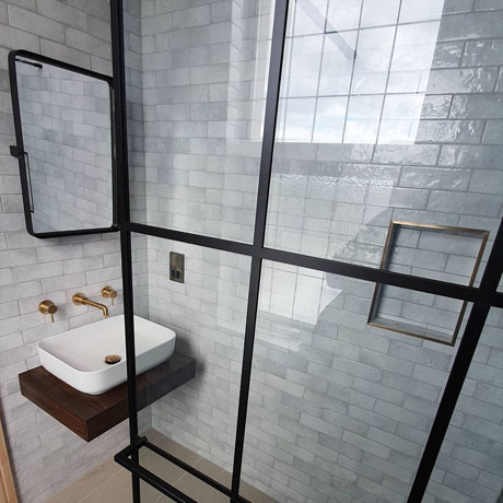 Dyroy White Bathrooms with Black Shower