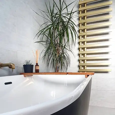 Light Grey Tiles in White and Gold Bathroom