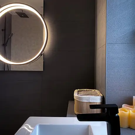 Black and Grey Tiles in Modern Bathroom