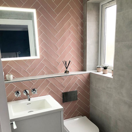 Pink Gloss Wall Tiles in Bathroom