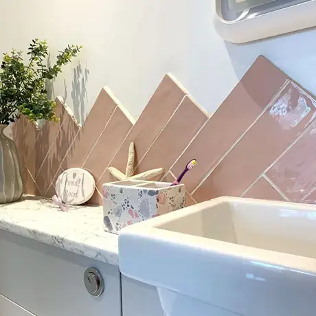 Poitiers Pink Gloss Tiles at an angle