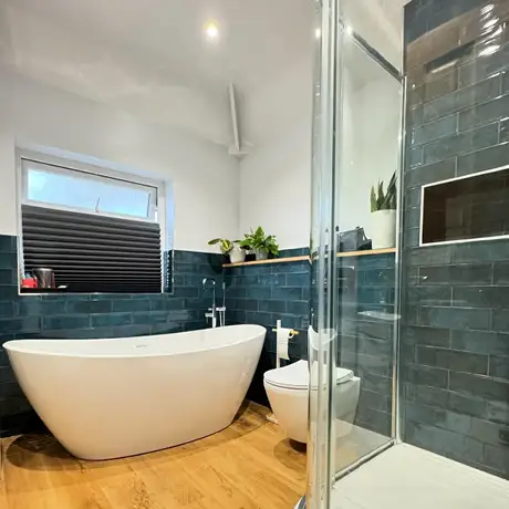 Ocean Blue tiles in a bathroom setting