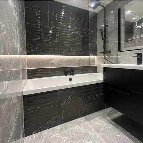 Contemporary bathroom featuring Kingston Graphite and B&W Star Black Décor