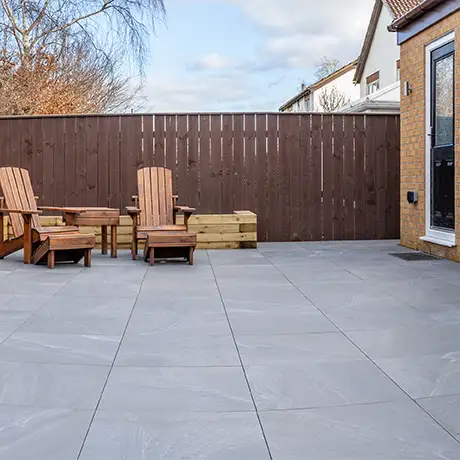 Antrasite Outdoor Porcelain Tiles on Garden Patio