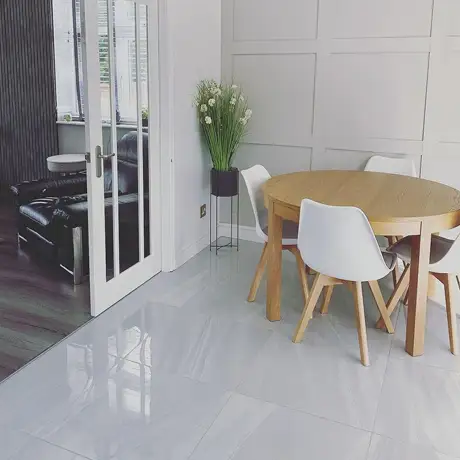 Polished Grey Tiles on Dining Room Floor