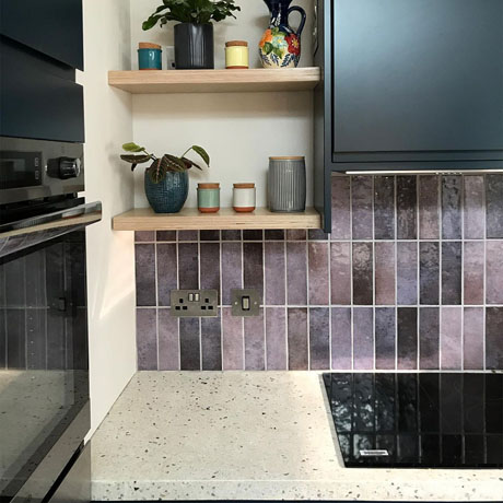 Purple Tiled Kitchen Splashback