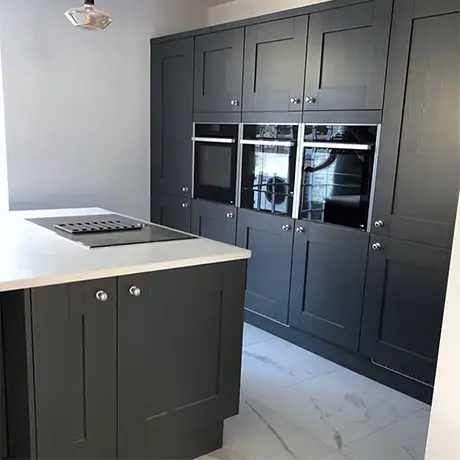 Slate Kitchen with White Marble Floor Tiles