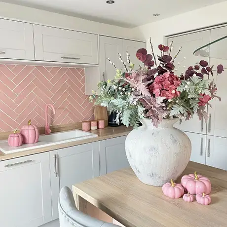Quirky pink Poitiers tiles in kitchen