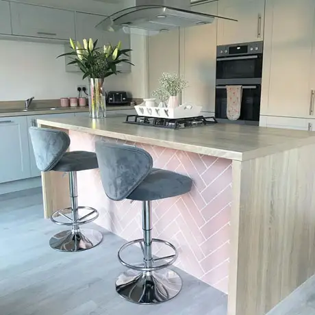 Pink Tiles on Kitchen Island