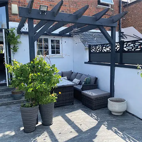 Garden with furniture tiled in Lavastone Anthracite