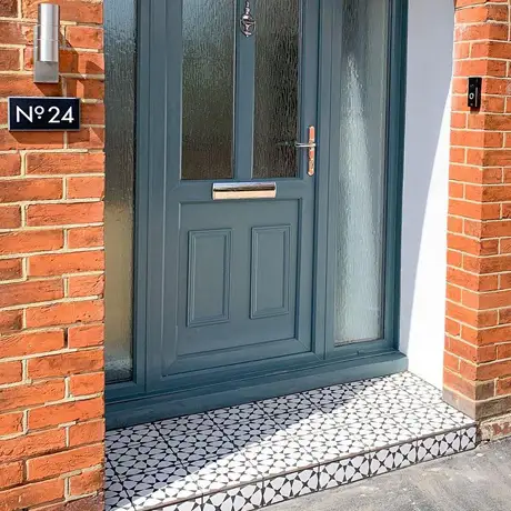 Black and White Door Step using Cuban White Star Tiles