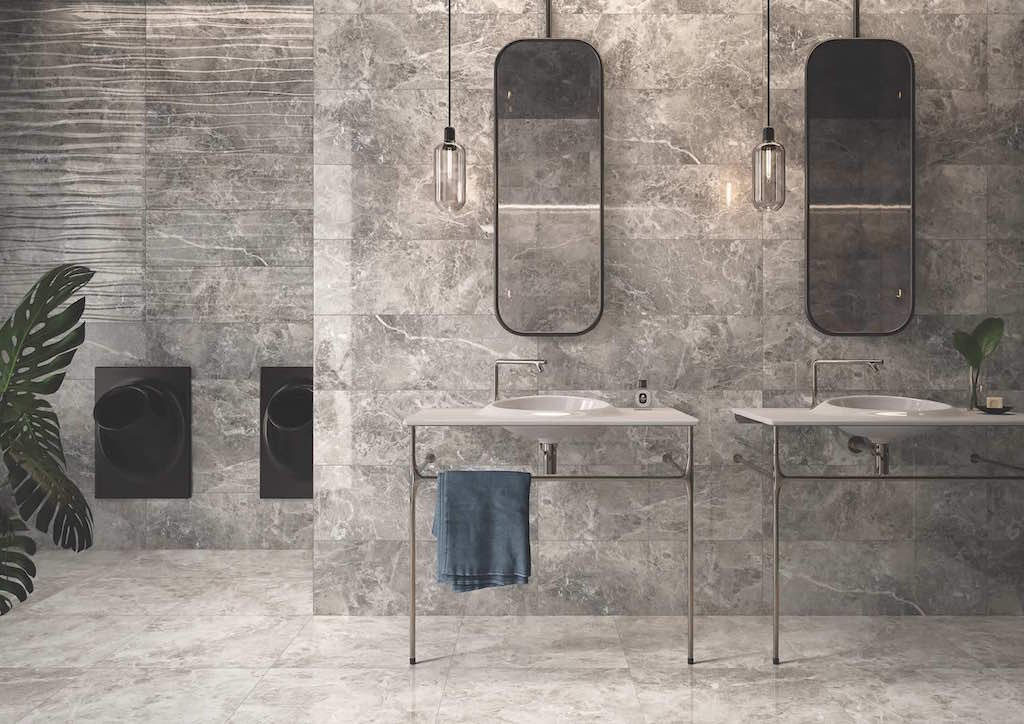 Grey Bathroom Tundra Sky Marble Floor Tiles