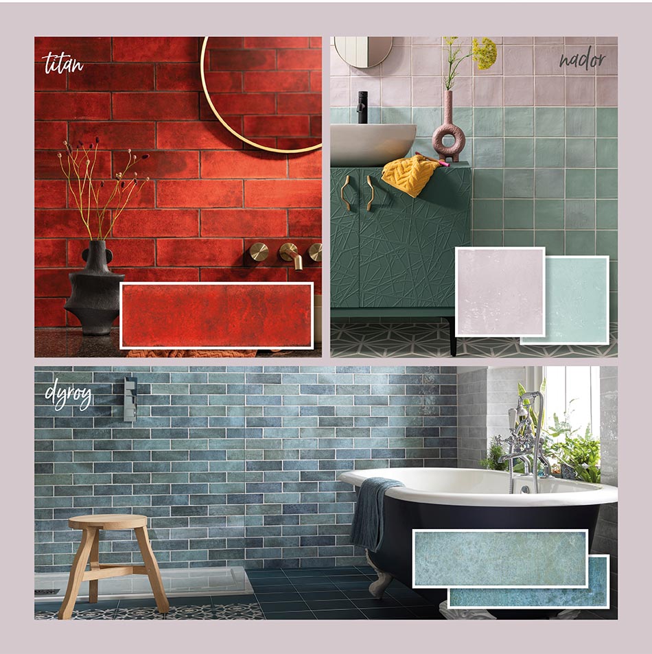 Colourful tile schemes featuring Titan, Nador and Dyroy