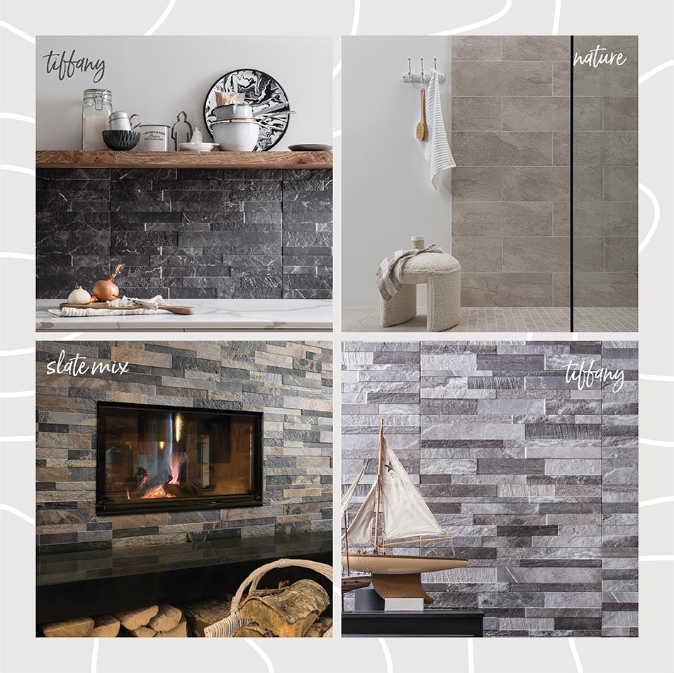 Textured tiles featuring Buxy, Handcrafted and Polesden