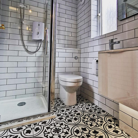 Non slip star bathroom floor tiles and white wall tiles