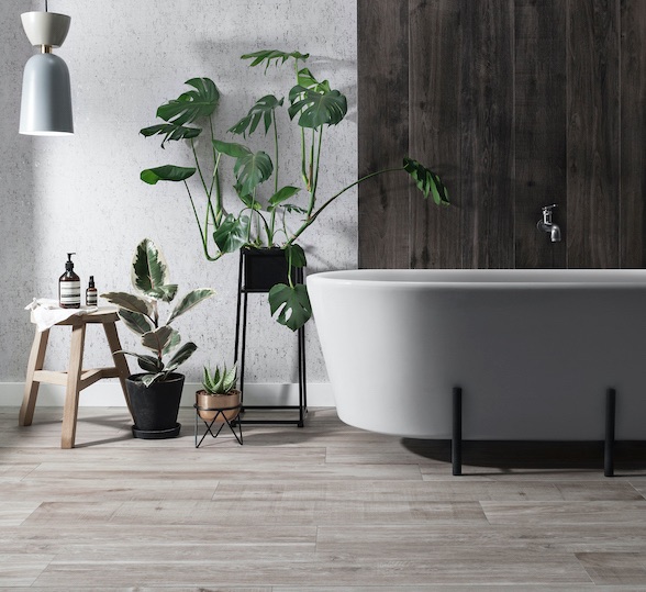 Aspenwood Greige wood-effect tiles