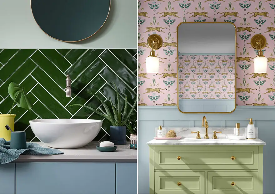 Colourful cloakroom with Poitiers Green Gloss Tile