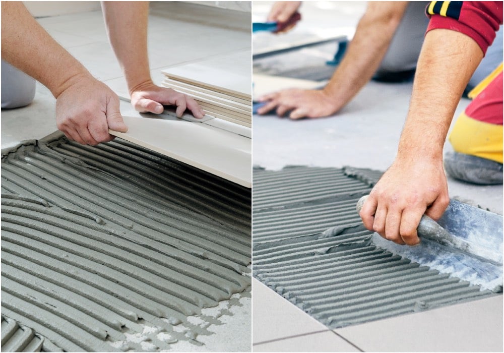 Tile adhesive application