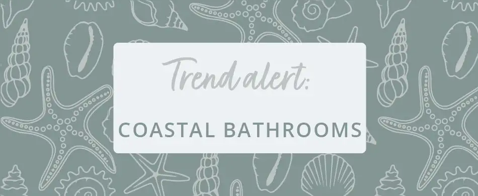 Coastal bathroom interior with blue and white tiles