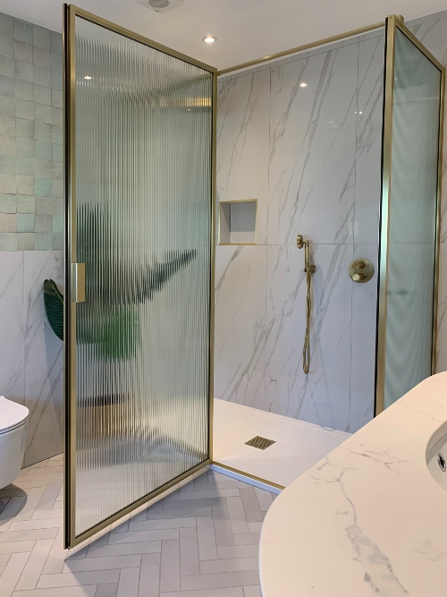 Marble effect bathroom tiles