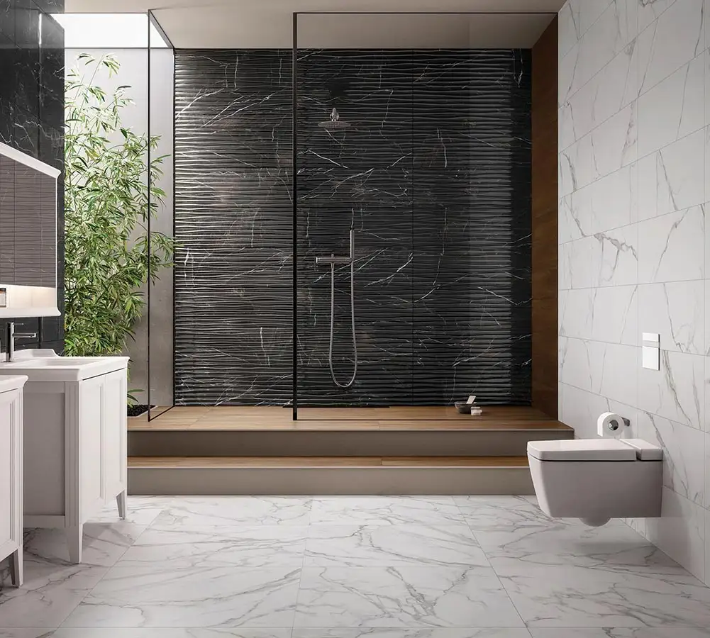 Black and white marble bathroom