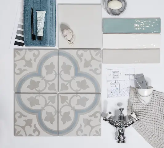 Blue bathroom tile moodboard