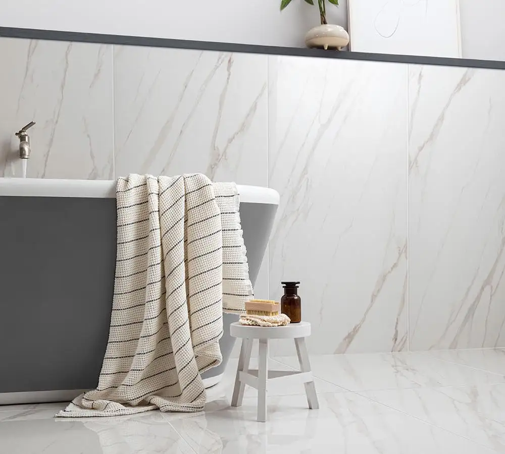 Large white marble tiles