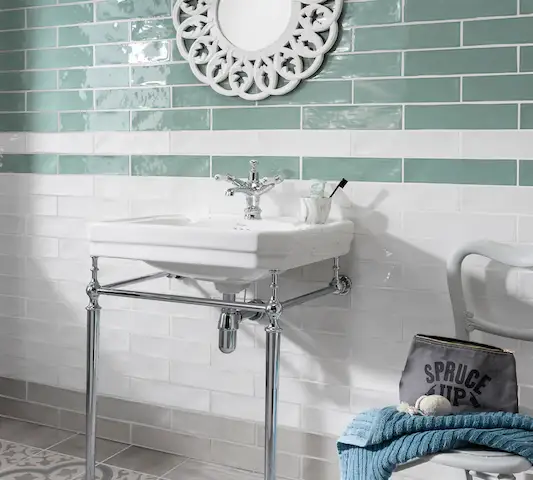 Mint and white bathroom tiles