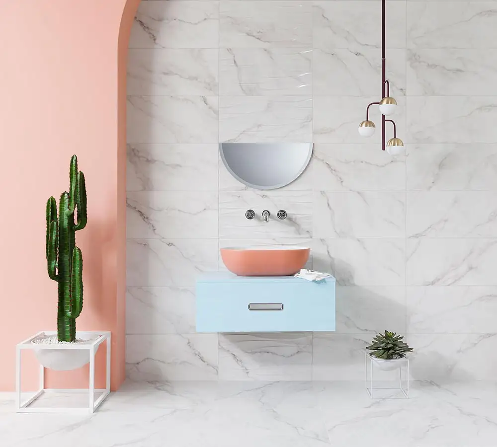 Pastel and marble bathroom