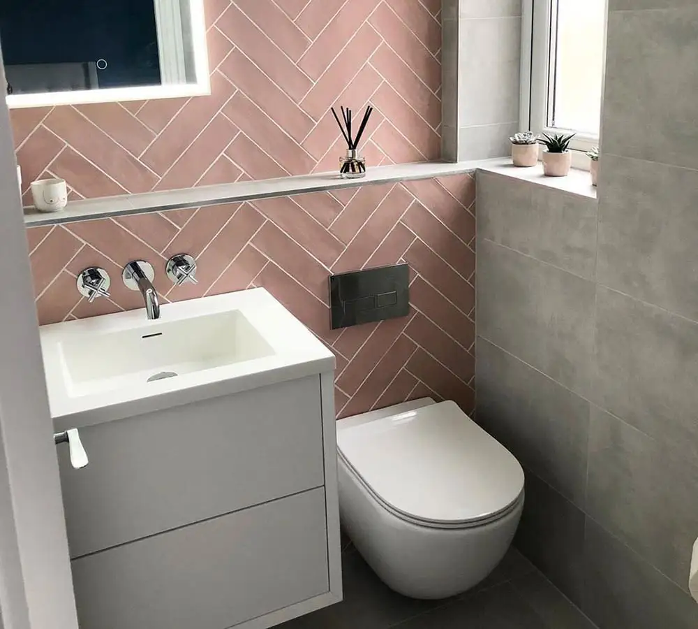 Pink herringbone tiles