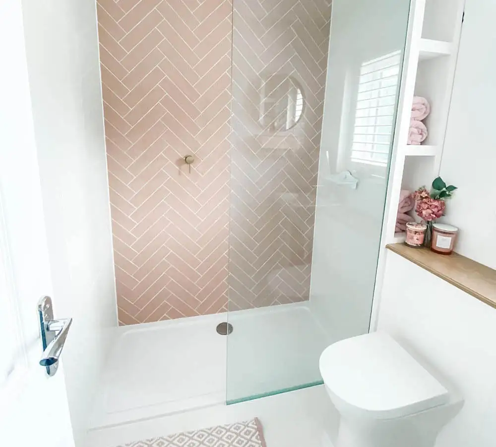 Pink tile shower wall