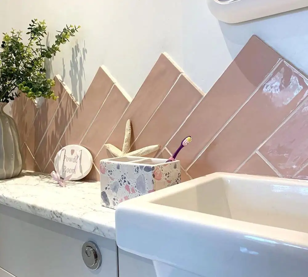 Pink tile splashback