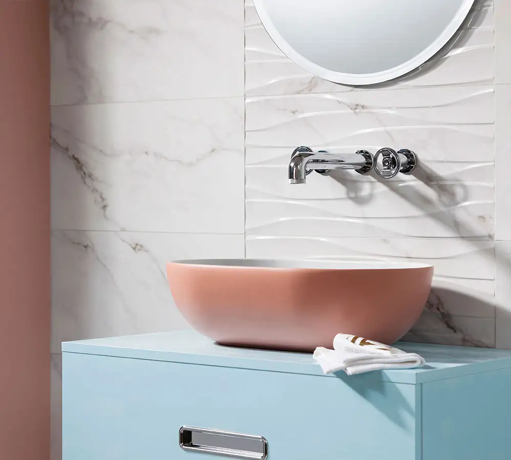White marble and pastel bathroom
