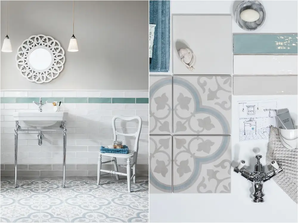 White and Blue Bathroom Tiles