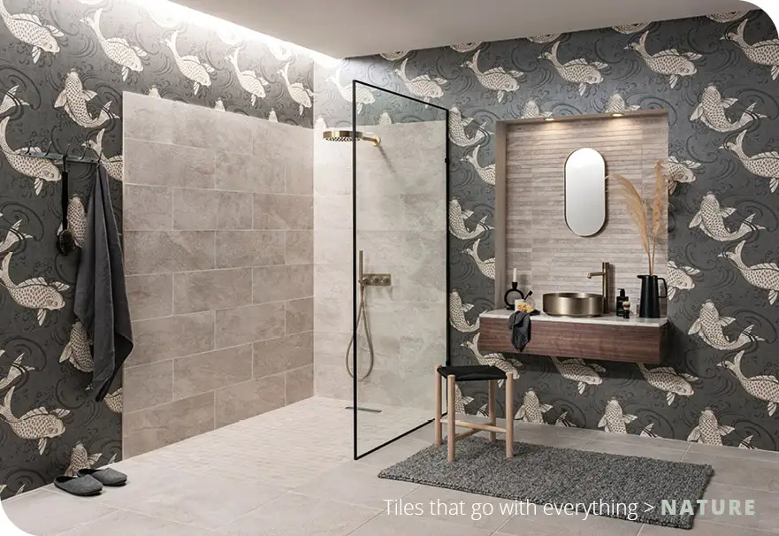 Non slip bathroom floor and wall tiles