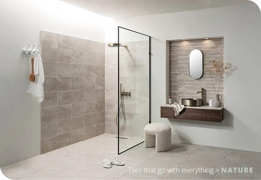 Non slip bathroom floor and wall tiles
