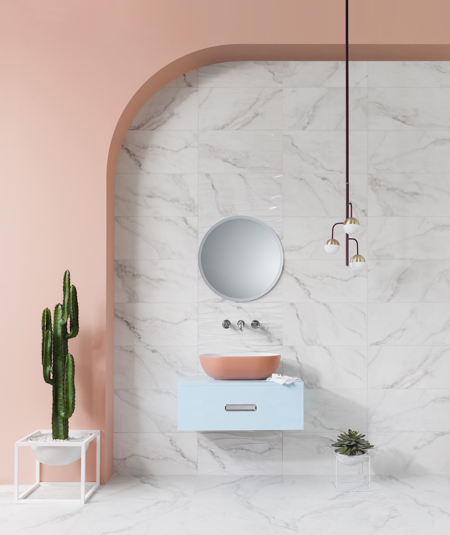 Pink Bathroom Marble Floor Tiles