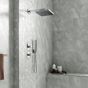 Shower enclosure with the palace cool slate mosaic tile and coordingating plain tile