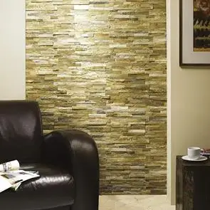 Feature wall of Split Face Brick Mosaic Oyster tile on living room wall