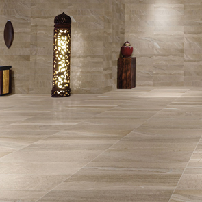 British stone large format porclein being used a lobby entrance with matching wall tiles