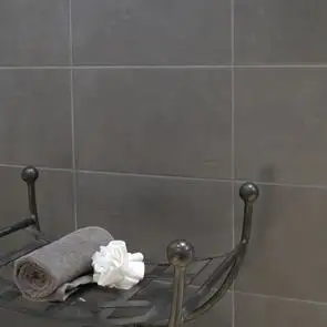 Cement tech mini anthracite ceramic tile with matching towel holder