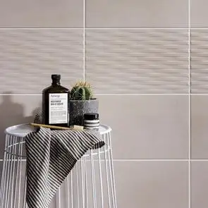 Cement tech mini white décor tile used as a feature with matching wall tiles and bathroom accessories