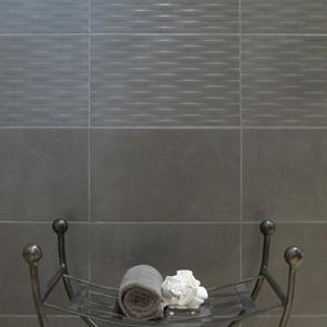 Cement Tech mini anthracite décor tile with matching plain tile underneath