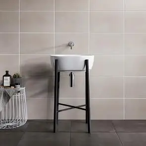 Cement white mini wall tile in a bathroom setting
