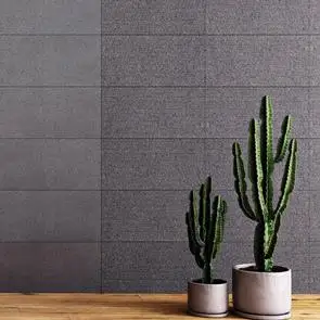 Stix black 600x300 tile with matching décor tile behind a light oak stained table with cactus plant