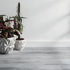 Aspenwood Gris Tile laid in a brick bond pattern in a modern hallway setting