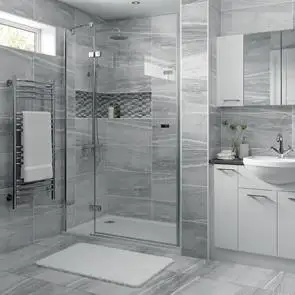 Bortolo Grey gloss marble effect tile on bathroom wall and floor