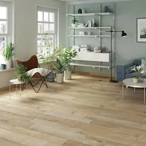 Image of Wood beige tiled on living room floor